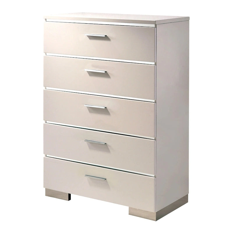 Ensemble de chambre à coucher 2 pièces en bois massif contemporain : lit avec panneau de rangement et commode haute