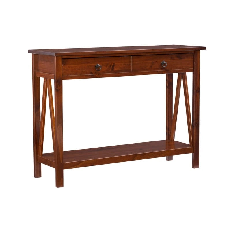 Console rustique en bois finition tabac antique, entrée et salon