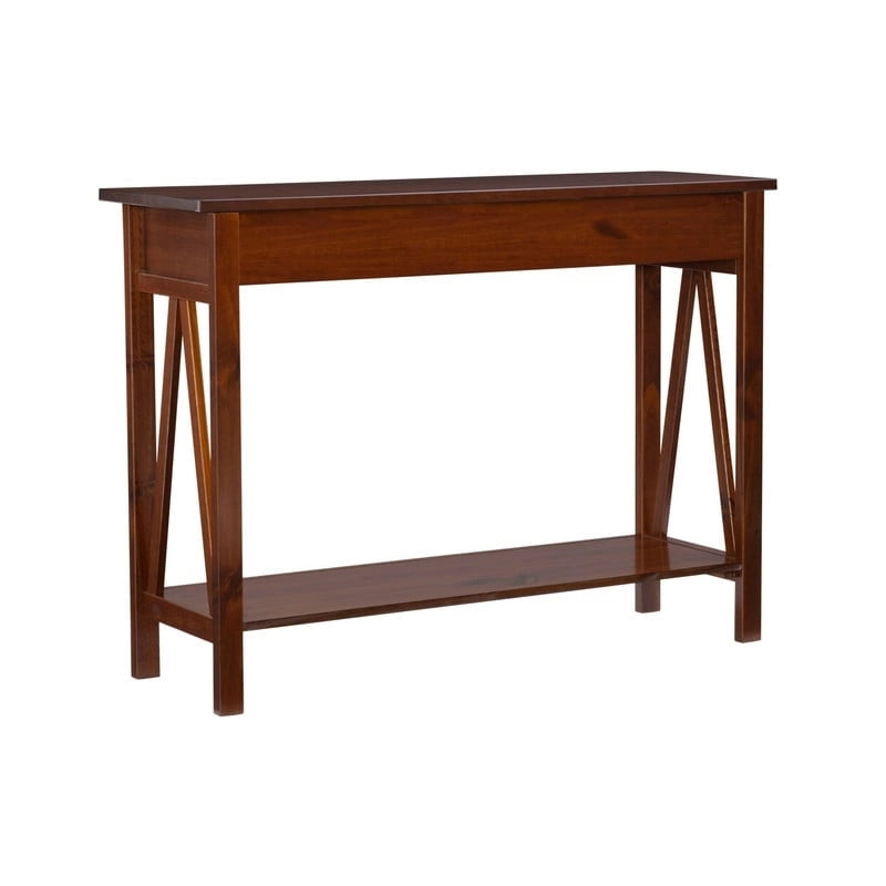 Console rustique en bois finition tabac antique, entrée et salon