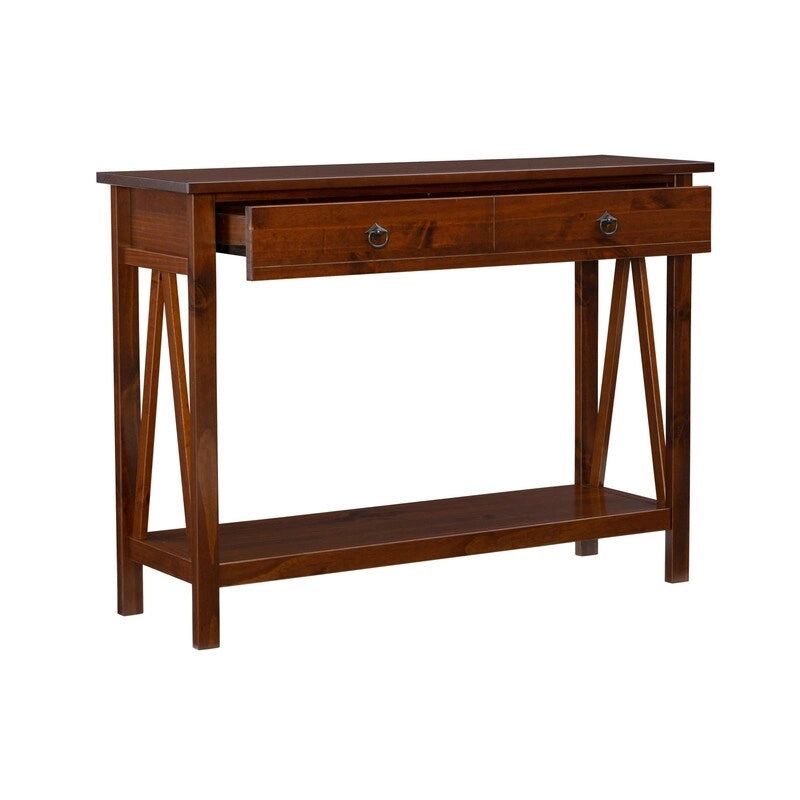 Console rustique en bois finition tabac antique, entrée et salon