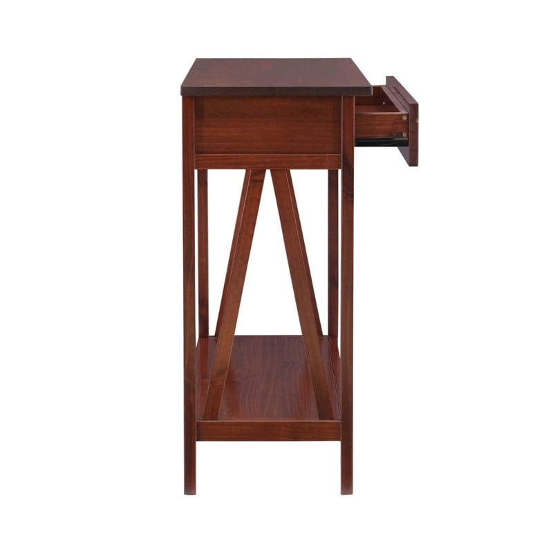 Console rustique en bois finition tabac antique, entrée et salon