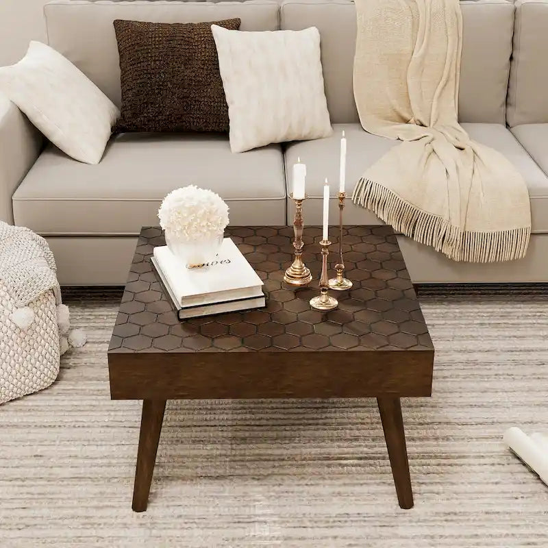 Table basse carrée rustique en bois massif pour salon, 61 cm (L) x 61 cm (l) x 38,8 cm (H)