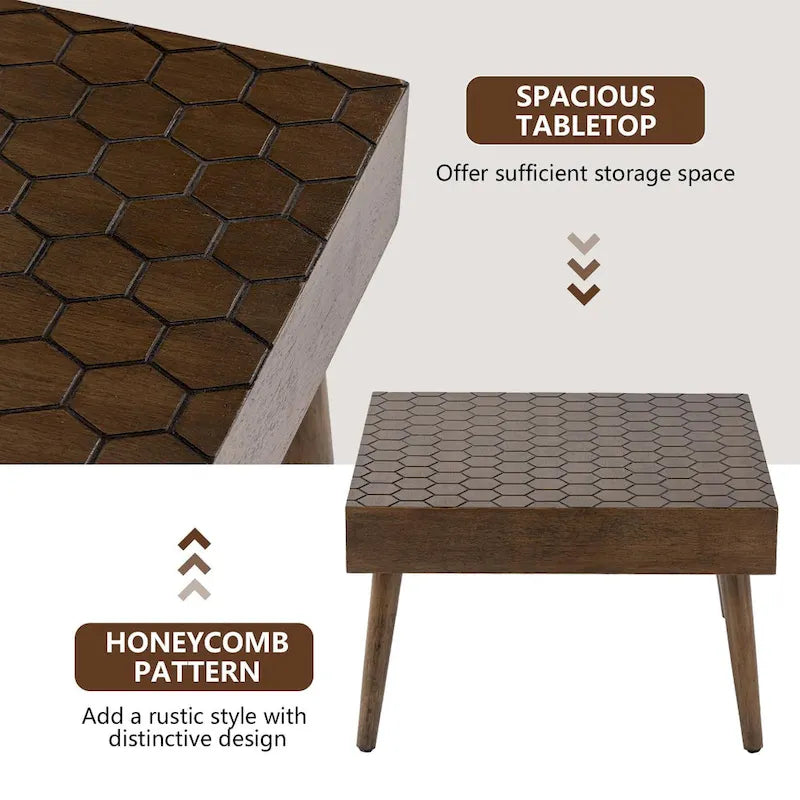 Table basse carrée rustique en bois massif pour salon, 61 cm (L) x 61 cm (l) x 38,8 cm (H)