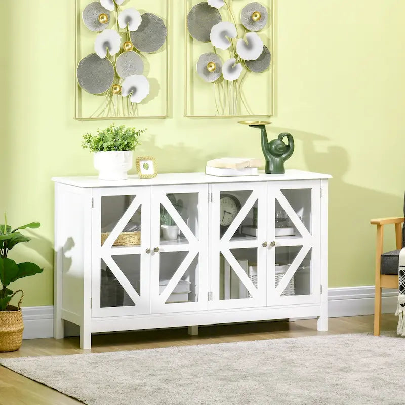 Buffet de cuisine avec étagère de rangement réglable, finition bois
