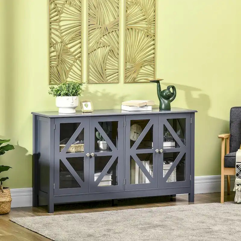 Buffet de cuisine avec étagère de rangement réglable, finition bois