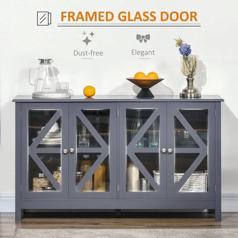 Buffet de cuisine avec étagère de rangement réglable, finition bois
