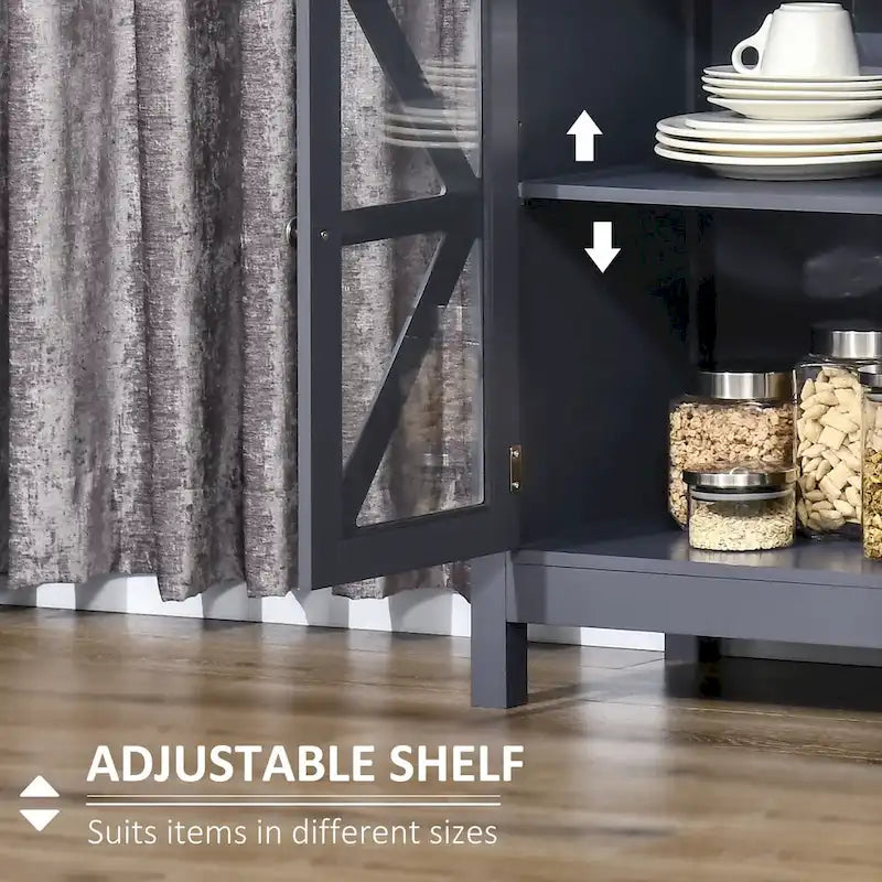 Buffet de cuisine avec étagère de rangement réglable, finition bois