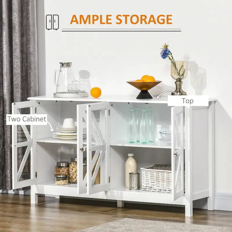Buffet de cuisine avec étagère de rangement réglable, finition bois