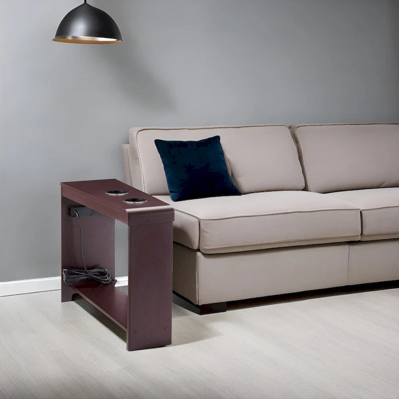 Table basse de rangement et table d'appoint 2 pièces en noyer foncé rustique et acier