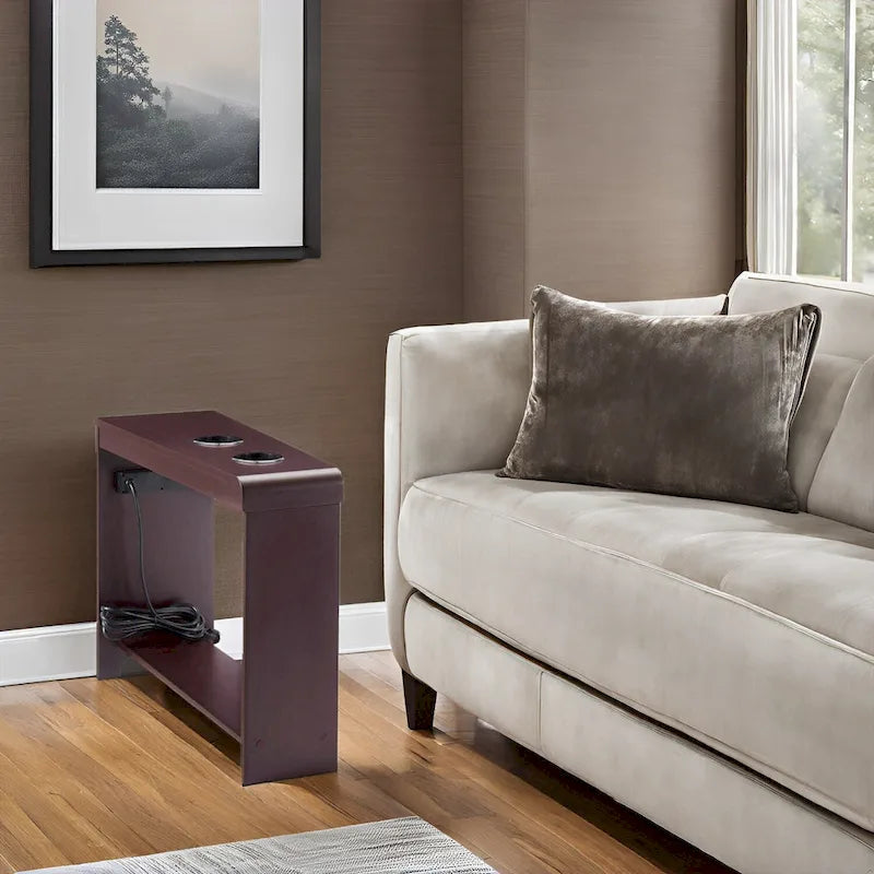 Table basse de rangement et table d'appoint 2 pièces en noyer foncé rustique et acier