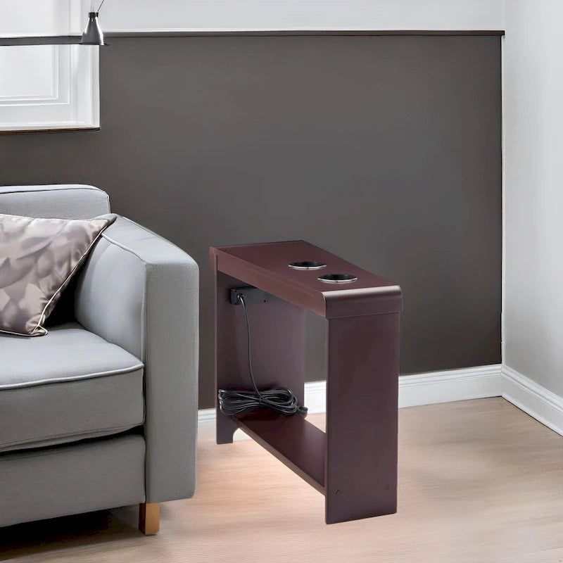 Table basse de rangement et table d'appoint 2 pièces en noyer foncé rustique et acier