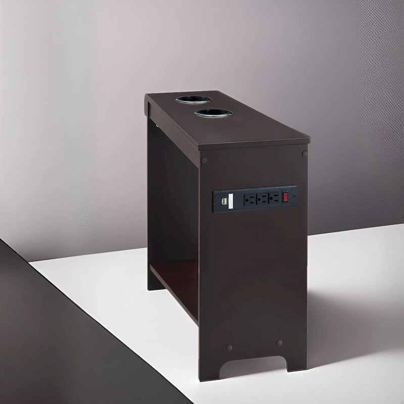 Table basse de rangement et table d'appoint 2 pièces en noyer foncé rustique et acier