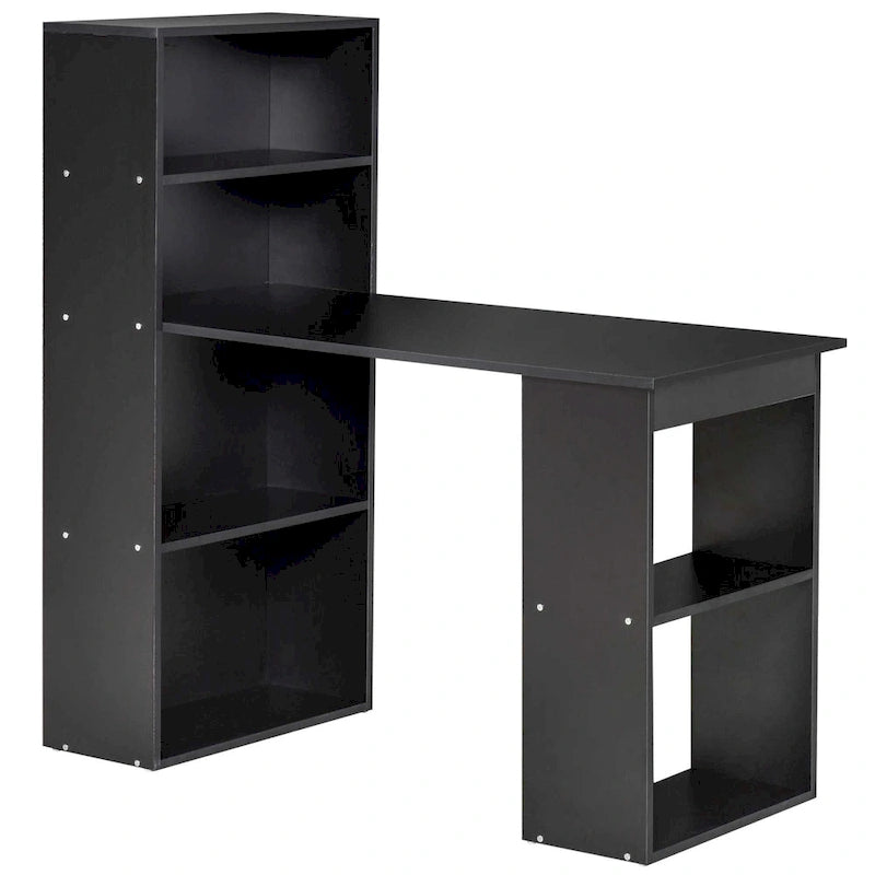 Bureau d'ordinateur moderne compact avec étagère à 6 niveaux intégrée, poste de travail pour bureau à domicile