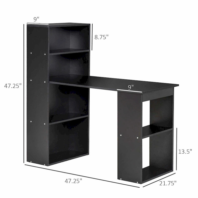 Bureau d'ordinateur moderne compact avec étagère à 6 niveaux intégrée, poste de travail pour bureau à domicile