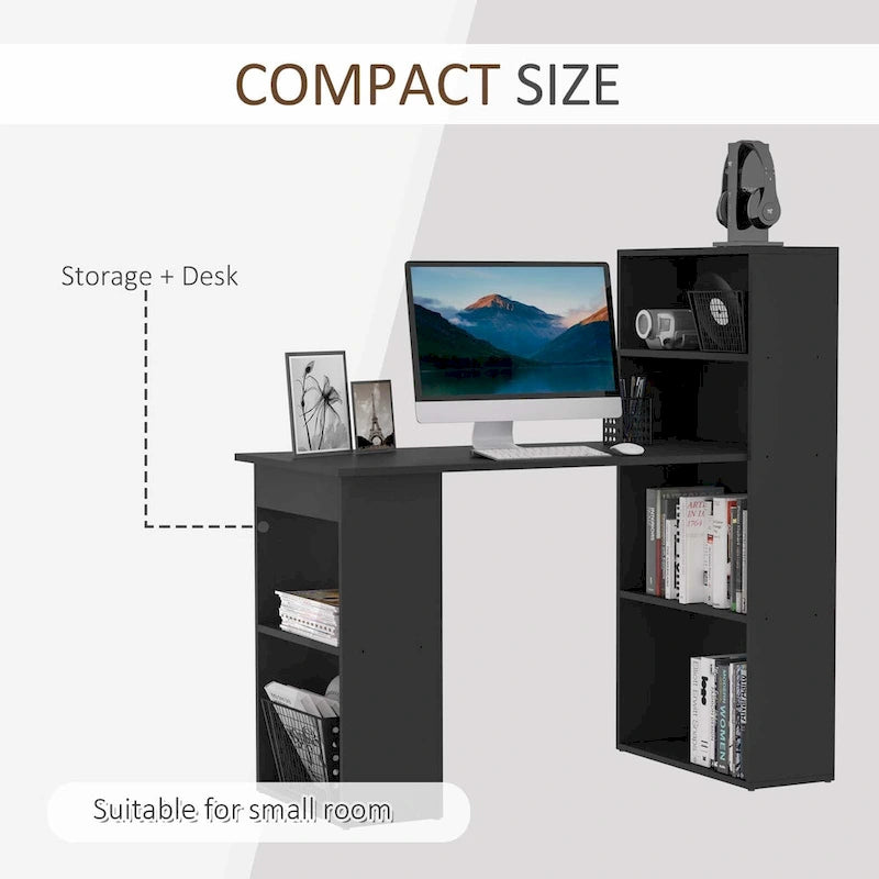 Bureau d'ordinateur moderne compact avec étagère à 6 niveaux intégrée, poste de travail pour bureau à domicile