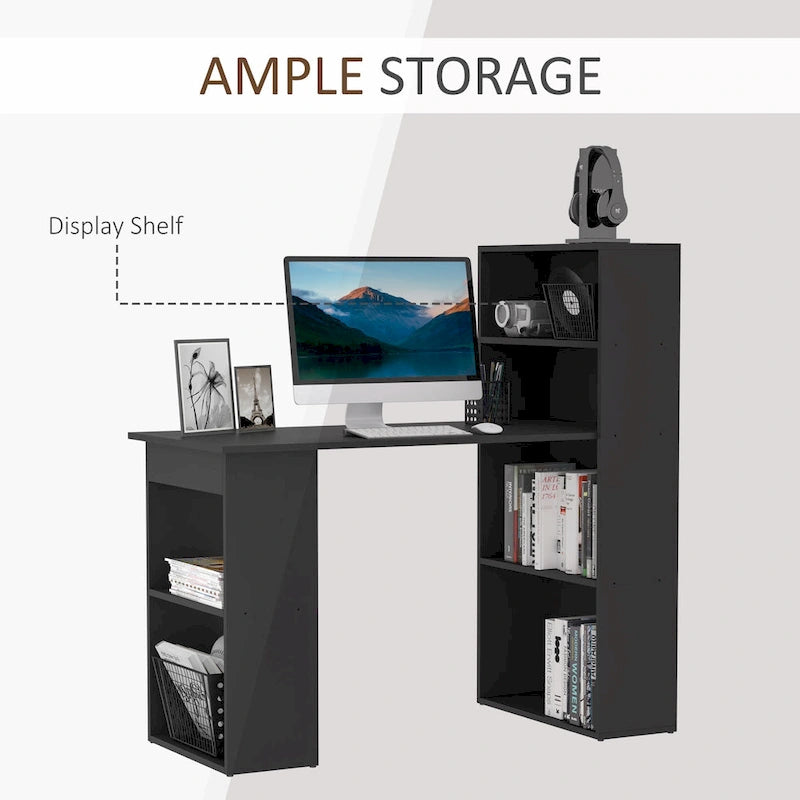 Bureau d'ordinateur moderne compact avec étagère à 6 niveaux intégrée, poste de travail pour bureau à domicile