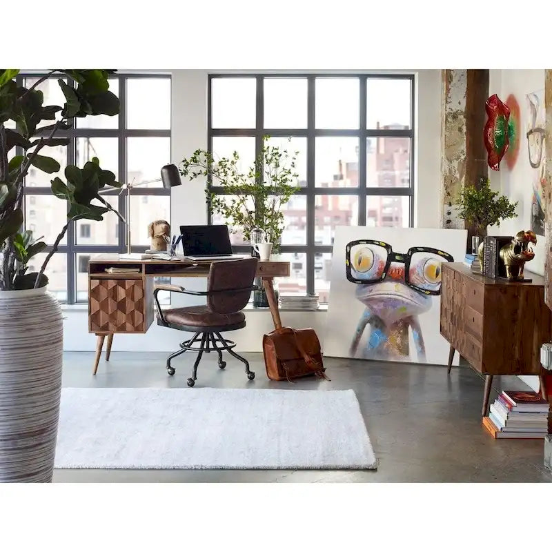 Chaise de bureau rustique vintage en cuir marron doux, hauteur réglable