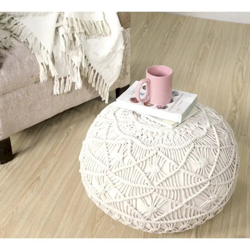 Pouf ottoman naturel en macramé Sevita Mystic