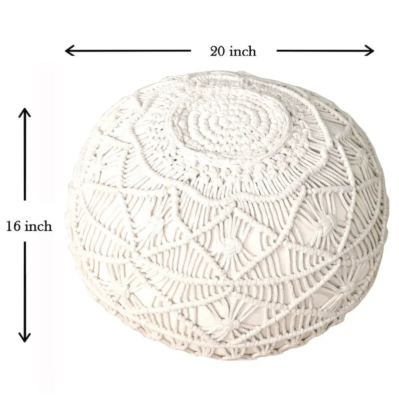Pouf ottoman naturel en macramé Sevita Mystic