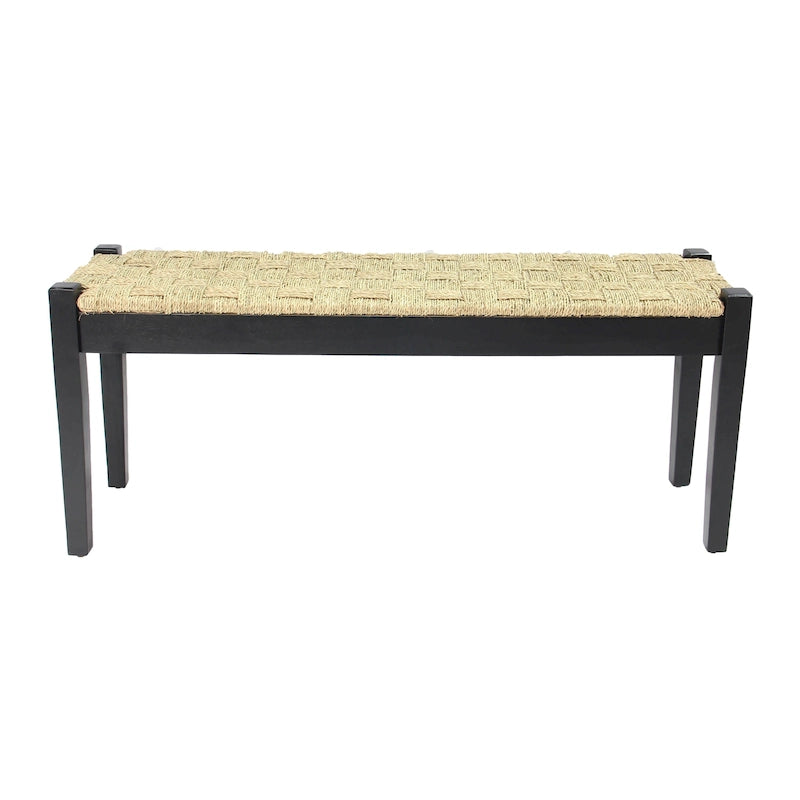Banc d'intérieur en bois massif et jonc de mer naturel, style bohème, pièce d'appoint pour salon