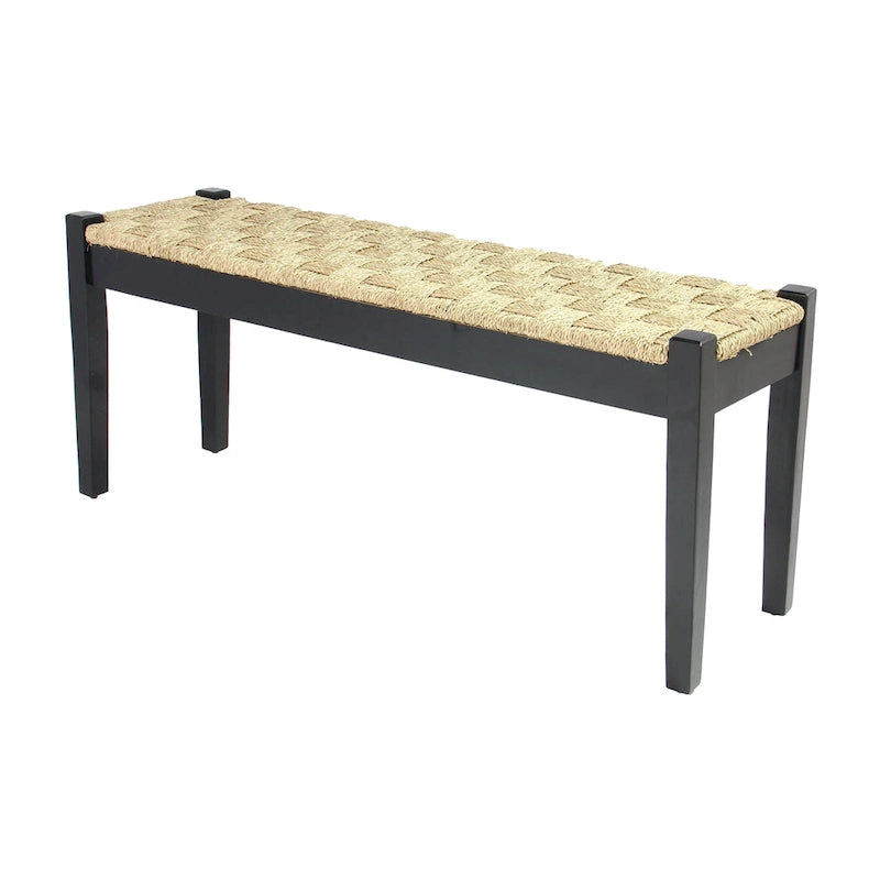 Banc d'intérieur en bois massif et jonc de mer naturel, style bohème, pièce d'appoint pour salon