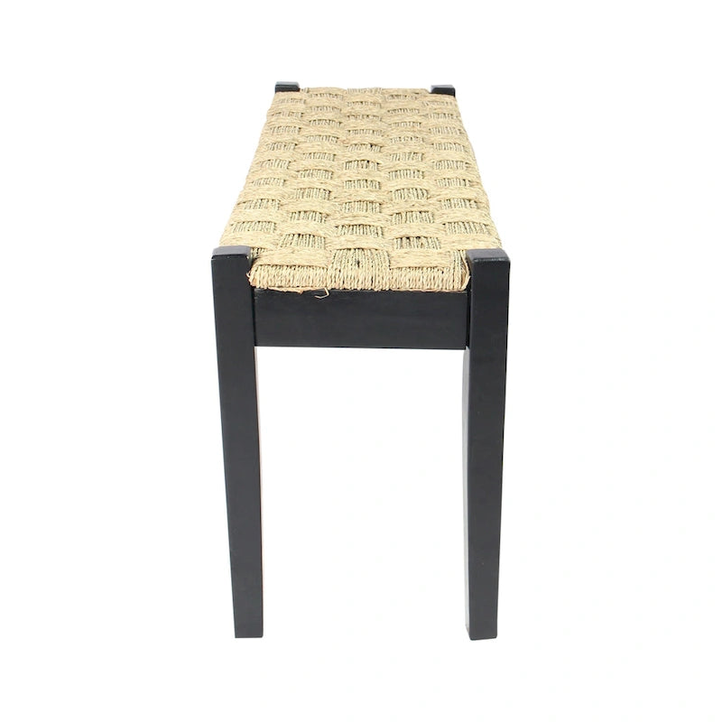 Banc d'intérieur en bois massif et jonc de mer naturel, style bohème, pièce d'appoint pour salon