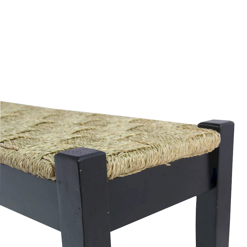 Banc d'intérieur en bois massif et jonc de mer naturel, style bohème, pièce d'appoint pour salon
