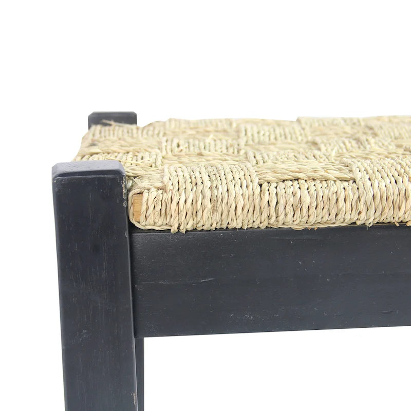 Banc d'intérieur en bois massif et jonc de mer naturel, style bohème, pièce d'appoint pour salon