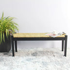 Banc d'intérieur en bois massif et jonc de mer naturel, style bohème, pièce d'appoint pour salon