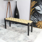 Banc d'intérieur en bois massif et jonc de mer naturel, style bohème, pièce d'appoint pour salon