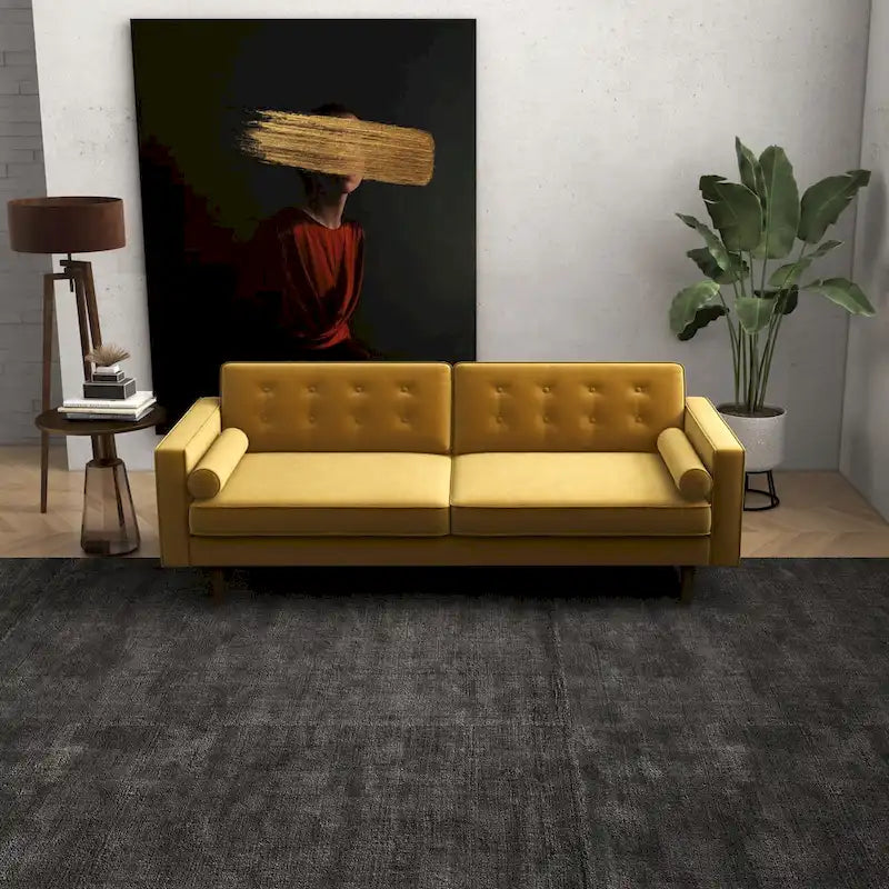 Canapé Clayton en velours doré, style mobilier Mid-Century Modern pour salon