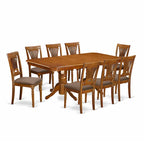 Ensemble de salle à manger rectangulaire 9 pièces avec 8 chaises, marron selle, options d'assise