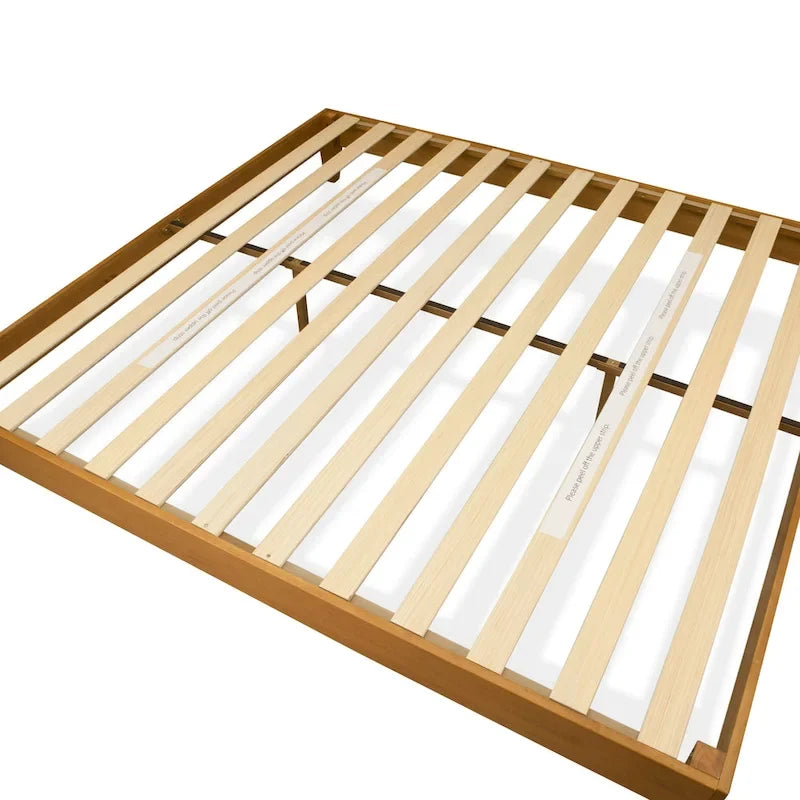 Cadre de lit plateforme King avec 6 pieds en bois massif, support central robuste, options de couleur