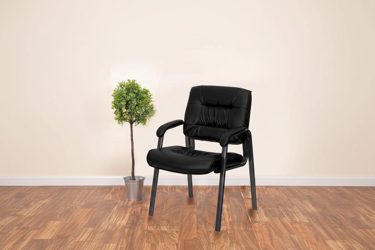 LeatherSoft Executive Side Reception Lounge Chair with Titanium Gray Frame