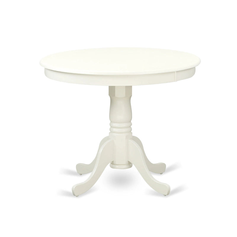 East West Furniture Ensemble de table à manger - Une table de cuisine ronde et des chaises Parson en faux cuir blanc, blanc lin (options de pièces)