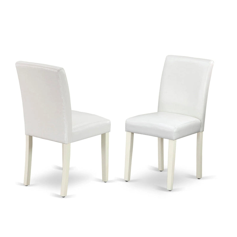 East West Furniture Ensemble de table à manger - Une table de cuisine ronde et des chaises Parson en faux cuir blanc, blanc lin (options de pièces)
