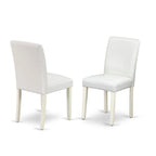 East West Furniture Ensemble de table à manger - Une table de cuisine ronde et des chaises Parson en faux cuir blanc, blanc lin (options de pièces)