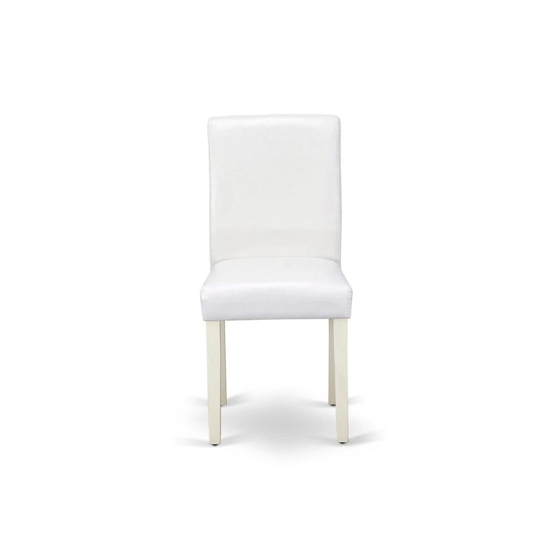 East West Furniture Ensemble de table à manger - Une table de cuisine ronde et des chaises Parson en faux cuir blanc, blanc lin (options de pièces)