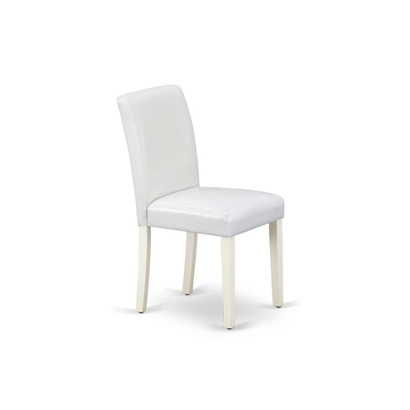 East West Furniture Ensemble de table à manger - Une table de cuisine ronde et des chaises Parson en faux cuir blanc, blanc lin (options de pièces)