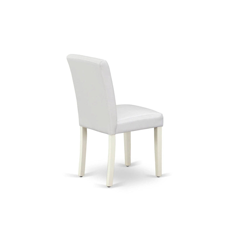 East West Furniture Ensemble de table à manger - Une table de cuisine ronde et des chaises Parson en faux cuir blanc, blanc lin (options de pièces)