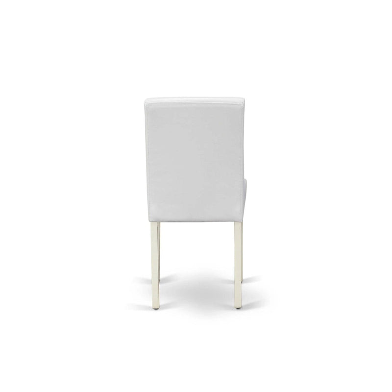 East West Furniture Ensemble de table à manger - Une table de cuisine ronde et des chaises Parson en faux cuir blanc, blanc lin (options de pièces)