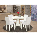 East West Furniture Ensemble de table à manger - Une table de cuisine ronde et des chaises Parson en faux cuir blanc, blanc lin (options de pièces)