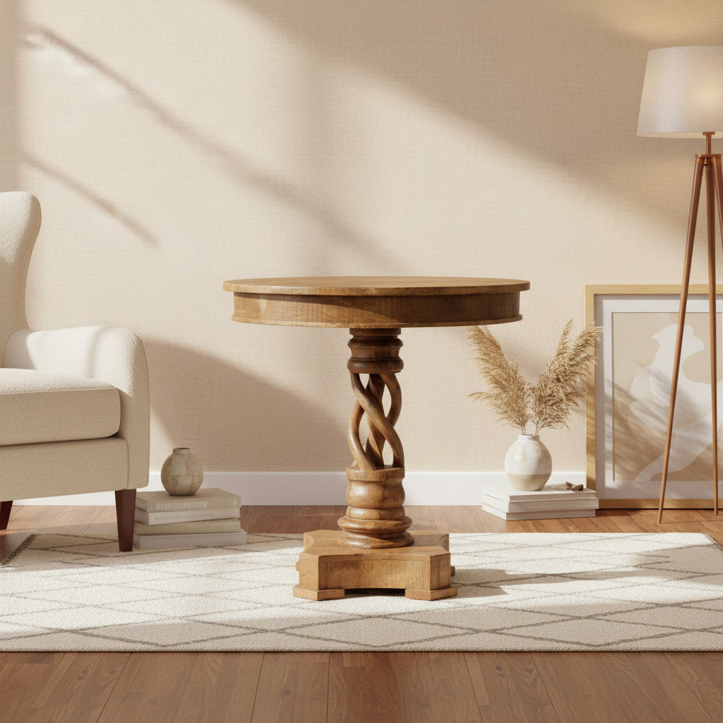 Bengal Manor Mango Wood Twist Accent Table - 30 Rnd x 30 H