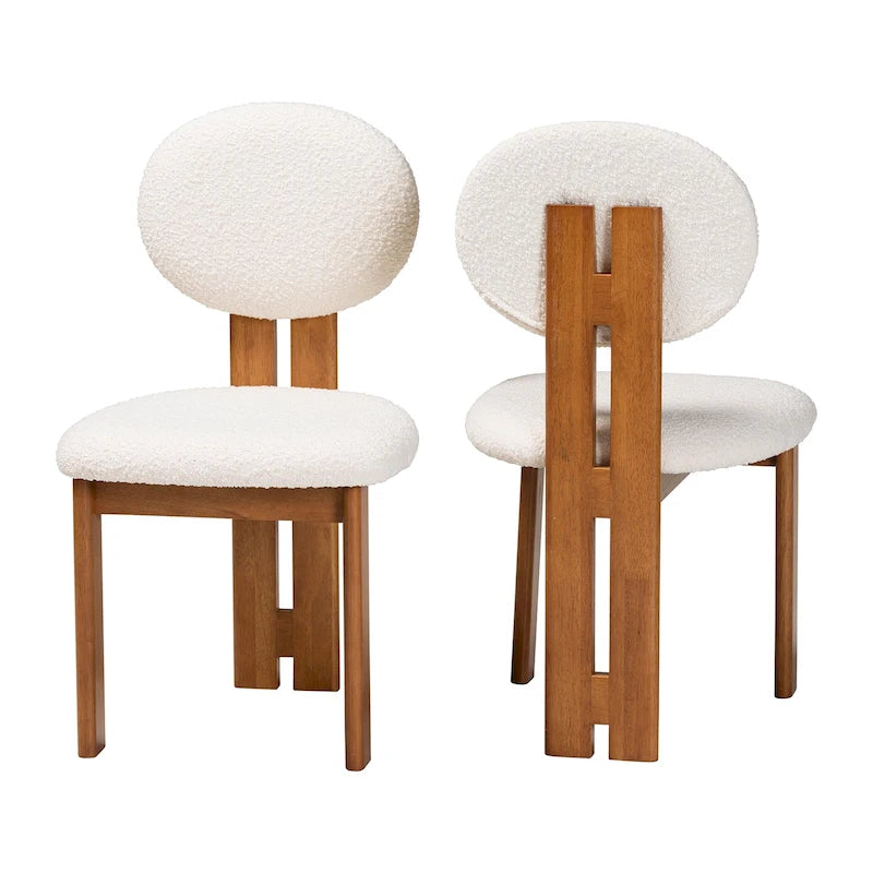Ensemble de 2 chaises de salle à manger Kacela Modern Japandi en tissu bouclé et bois