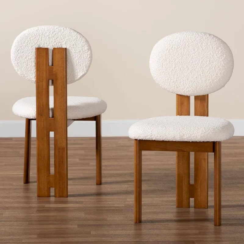 Ensemble de 2 chaises de salle à manger Kacela Modern Japandi en tissu bouclé et bois