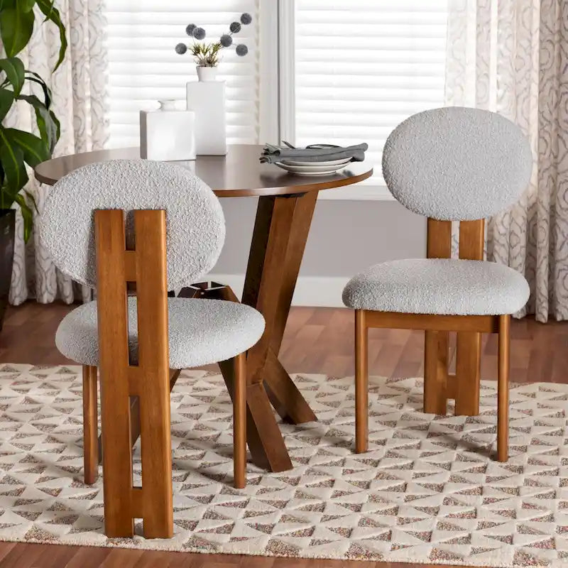 Ensemble de 2 chaises de salle à manger Kacela Modern Japandi en tissu bouclé et bois