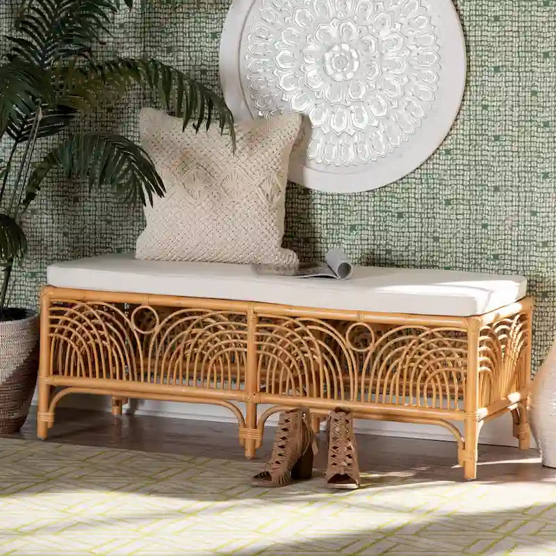 Banc Materra bohème moderne en rotin naturel brun bali & pari