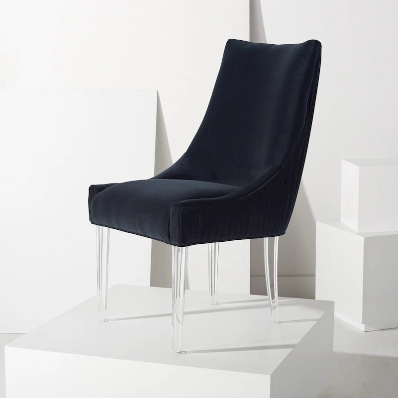 Chaise de salle à manger capitonnée à pieds en acrylique, style moderne, 56 cm (L) x 71 cm (P) x 96,5 cm (H)