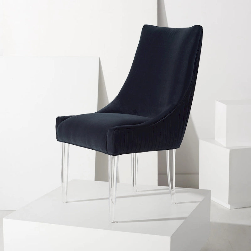 Chaise de salle à manger capitonnée à pieds en acrylique, style moderne, 56 cm (L) x 71 cm (P) x 96,5 cm (H)