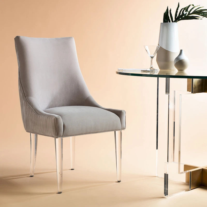Chaise de salle à manger capitonnée à pieds en acrylique, style moderne, 56 cm (L) x 71 cm (P) x 96,5 cm (H)